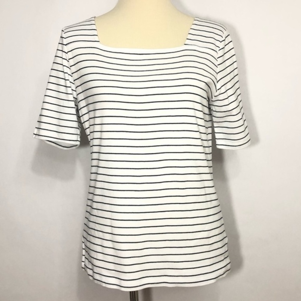 Jones New York Signature Black White Striped Shirt